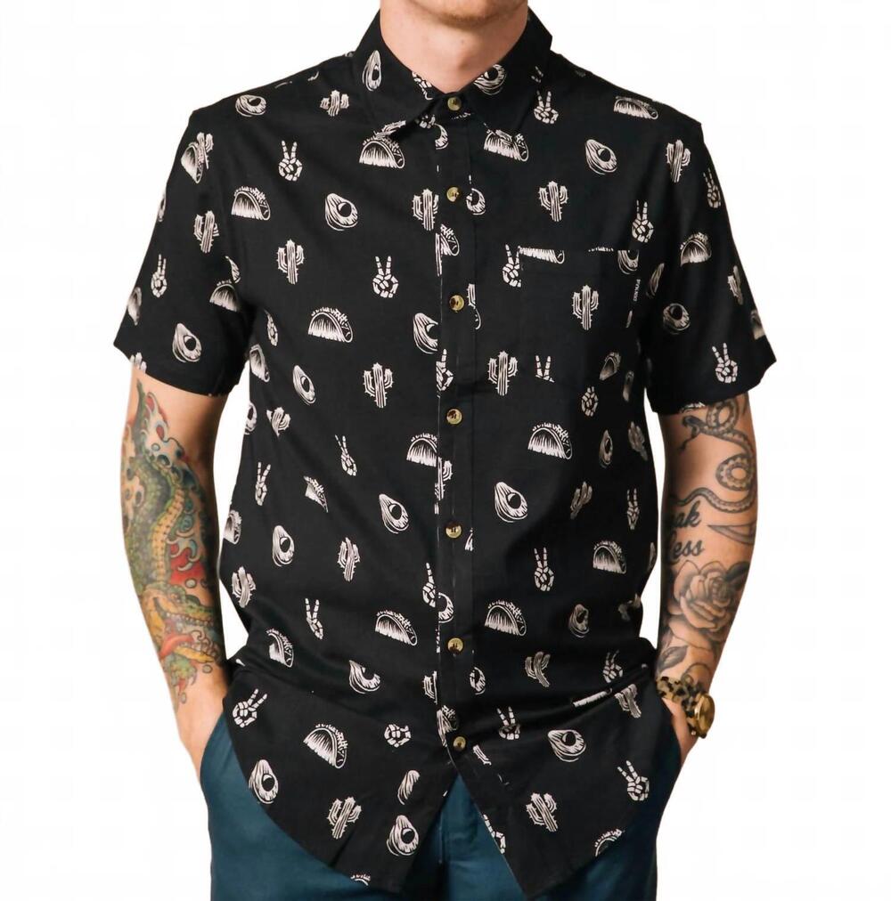 NEW PYKNIC no problemo button-up shirt in black